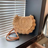 Round Crossbody Bag Hollowed-out Single-shoulder Bag Beach Bag Stylish and Cute Girls' Bag chaki