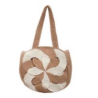 Women's Boho Crochet Round Bag Handwoven Floral Tote Bag Large Capacity Shoulder Bag for Beach Travel Daily Bohemian Style balta