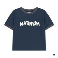 Matin Kim MATIN LOGO RINGER CROP TOP - Cream / White / Navy Aesthetic CREAM(S)