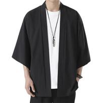 Vyriški marškiniai kimono japoniško stiliaus vienspalviai samurajų kostiumai azijietiški drabužiai, trijų ketvirčių megztinis Vyriški marškiniai švarkas M šviesiai pilka spalva