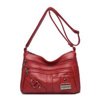 Crossbody Bag, Middle-aged Fashionable and Simple Women's Bag Soft Leather Large Capacity Multi-compartment Single-shoulder Bag One Size mėlyna