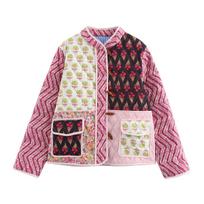 Naujas gatvės mados margintas patchwork paltas moterims rudeniui ir žiemai S rožinė