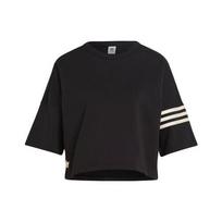 adidas Originals dryžuoti sportiniai marškinėliai trumpomis rankovėmis, apvalia apykakle, moterims, juodi L juoda