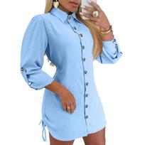 Women's Fashionable And Versatile Long-Sleeved -Color Drawstring Dress XXL