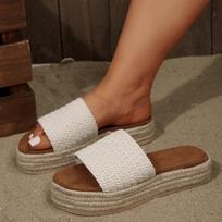 Large-sized Shoes Sponge Soles Hemp Rope Flip-flops Thick-soled Slippers Thick-soled Sandals 36 smėlis