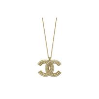 Chanel dvigubas C perlo ir deimanto karoliai Dideli logotipiniai karoliai Moteriški karoliai Auksiniai AB4585-B02810-N6597 Gold,F