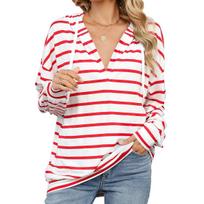 Spring and Autumn Women's Hoodie Plus Size Striped Round Neck Hooded Long Sleeve Loose Sweatshirt XXL pilka