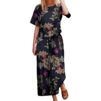 Women Fashion Printed 2-Piece Lounge Set Short Sleeve T-Shirt & Wide-Leg Pants Lightweight Breathable Spring Summer Autumn Suit for Casual Daily Wear M balta