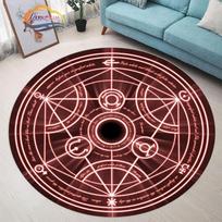 Pentagramos saulės raštuotas apvalus kilimas, šėtono velnio spąstų kilimas, balta pentagrama ant juodo kilimėlio, antgamtinis kilimas, runų kilimas 60cm