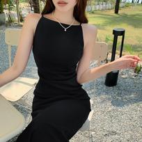Moteriška vasarinė retro halterio temperamento elegantiška suknelė vienu pečiu S balta
