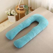 Vienos spalvos U formos kristalinio aksomo nėštumo pagalvė su nuimamu juosmens atramos pagalvėlės 130x70cm (1.3kg, washable) mėtų žalios spalvos