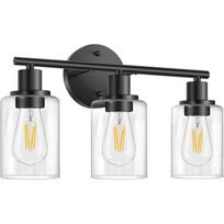 Retro vonios šviestuvas 3 galvutės Stiklinė veidrodinė priekinė dalis Tinkamas sieninis šviestuvas EU E27 without bulb juoda