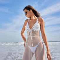 Moterims Trikotažiniai Paplūdimio Suknelės Vienspalvės Seksualūs Tinklelio Paplūdimio Bikini Maudymosi Kostiumų Užmetimai Apsauga Nuo Saulės L balta
