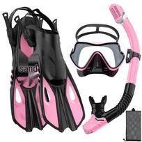 Adult Adjustable Snorkeling Set: Diving Mask, Snorkel & Open-Heel Fins Large/Extra Large juoda raudona spalva