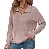 Spring and Autumn Women's Plus Size Casual Clashing Stripes Half Zip Long Sleeve Sweatshirt XXL tamsi chaki spalva