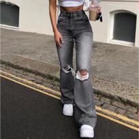 Women's New High-waisted Trousers Wide-leg Jeans L pilka spalva