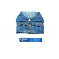 Cool Denim Jacket, Pet Chest and Shoulder Strap, Vest Style for Going Out, Cat and Dog Leash, Pet Supplies S tamsiai mėlyna spalva