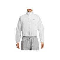 „Nike“ vienspalvė logotipo siuvinėta laisvo kirpimo striukė su apykakle ir užtrauktuku ilgomis rankovėmis, moteriškos striukės, baltos HJ1000-100 XL