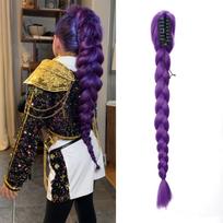 Violetinis žnyplės plaukų priauginimas į uodegą 24 coliai Violetinės pintinės plaukų priauginimai Lengva įdiegti ir Rumi Sintetiniai plaukai Cosplay