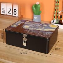 Tinplate Box with Lock Key Desktop Storage Box Cosmetics ID Storage Household Jewelry Empty Box Add a combination lock