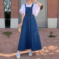 Fashion Women Casual Washed Denim Pinafore Dress Summer Dress With Pockets L mėlyna
