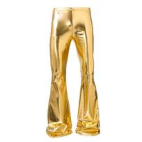 Unisex auksinės metalinės platėjančios kelnės, blizgios, aukšto juosmens, varpelio formos, vakarėliui ir diskotekai S auksas