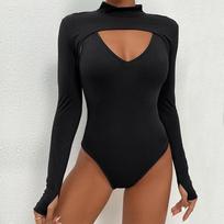 Spring and Summer Women's Jumpsuit Sexy Tight Hollow Black Long Sleeve Jumpsuit XL juoda