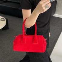 Hand-held Crossbody Triangular Bowling Bag Single-shoulder Underarm Bag Women's Genuine Leather Baguette Bag One Size dangaus mėlyna spalva