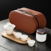 Sheep Fat Jade White Porcelain Tea Set Portable Travel Ceramic Gongfu Teaware for Home Office Collection Handmade 40-230ml