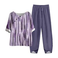 Women's Summer Half Sleeve Printed Tops Elastic Waist Nine Piece Pants Two Piece Set L armijos žalia spalva