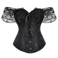Moterų kiemo korsetas, liemens juosta Bustier suknelė nuotakos korsetas trumpomis rankovėmis Formuojantis Court Lolita Corset Bustier 5XL juoda
