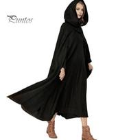 Moteriška žieminė striukė su gobtuvu Viduramžių Retro Cape Gothic Išlaikyti šiltą Skara Ilgis Kulkšnis Laisvas Apsiaustas Storas Užsegimas Vienu mygtuku Užsegamas Lauke Pončas Piratas S juoda