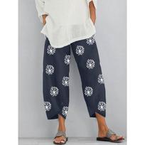 Women's Fashion Loose Dandelion Print Elastic Waistband Pocket Pants S geltona