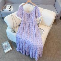 Didelio dydžio moteriška retro violetinės gėlės suknelė, naujo vasaros stiliaus A formos suknelė su elegantišku žavesiu 5XL violetinė