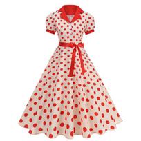 Women's Polka Dot Shirt Collar French Retro  Dress XL juoda