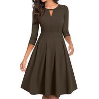 Women's Vintage 3/4 Sleeve Flared A-Line Swing Casual Party Dresses XXL