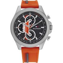 Tommy Hilfiger Vyriškas chronografo laikrodis Juodas ciferblatas Oranžinis silikoninis dirželis 1792084 oranžinė/pilka spalva