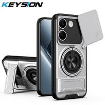 KEYSION Magnetic Phone Case for Xiaomi POCO X8 Pro Slide Camera Lens Protection Upright Kickstand 360°Ring Shockproof Back Cover for POCO X8 Pro oranžinė