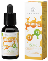 SAPIENS Vitaminas D3 + K2 skystis, 30 ml