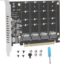 "Bewinner" M.2 NVME SSD į PCIE X16 adapteris, 4 prievadų SSD masyvo kortelė, didelės spartos 4x32Gb/s "Soft RAID" kortelė su atskiru LED ekranu