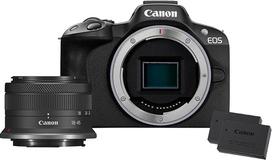 "Canon EOS R50" sisteminis fotoaparatas + RF-S 18-45 mm is STM objektyvas + 2 x baterijos (papildomų baterijų rinkinys) - veidrodinis fotoaparatas (skaitmeninis fotoaparatas su automatinio fokusavimo funkcija + žmonių akių, gyvūnų ir transporto priemonių