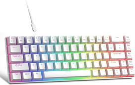 "MageGee" nešiojamoji 60 % mechaninė žaidimų klaviatūra, raudonas jungiklis, PBT pudingo klavišai, RGB apšvietimas, mini laidinė biuro klaviatūra "Windows" nešiojamajam kompiuteriui, balta