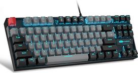 "MageGee" 75 % mechaninė žaidimų klaviatūra su mėlynu jungikliu, LED klaviatūra su mėlynu apšvietimu, kompaktiška TKL laidinė kompiuterio klaviatūra, skirta "Windows", nešiojamiesiems kompiuteriams, kompiuterių žaidėjams, pilka/juoda