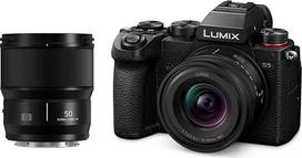 "Panasonic" DC-S5DWE-K "Lumix S5D" pilno kadro veidrodinio fotoaparato korpusas, 24,2 MP, 4K 60P įrašymas, tiesioginės peržiūros ieškiklis, laisvo kampo monitorius, "Wi-Fi", "Bluetooth", su S-R1840E 18-40 mm ir S-S50ME 50 mm objektyvais, juodas