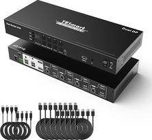 "TESmart DP KVM" jungiklis 4 kompiuteriams ir 2 monitoriams DKS402Elite 4K@60Hz "DisplayPort" KVM jungiklis su EDID emuliatoriumi, DCCI, L/R garso išvestimi 4 kompiuteriams, kurie dalijasi 2 monitoriais, sparčiųjų klavišų jungiklis su įvesties kabeliu