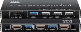 8K USB 3.0 HDMI KVM jungiklis 2 prievadai, BolAAzuL HDMI 2.1 KVM jungiklis 2 kompiuteriams 1 monitorius 8K@60Hz 4K@120Hz HDCP 2.3, HDR 10, HDMI ir USB jungiklis 2x1 Dalytis klaviatūra Pelė, skirta "Xbox" X serijos S PS5/4 Pro