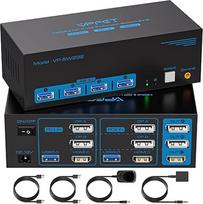 8K60Hz HDMI + "Displayport" KVM jungiklis 2 kompiuteriams 3 monitoriams USB 3.0 KVM jungiklis su 4 USB prievadais dviem kompiuteriams, palaikantis išplėstinį ir kopijavimo režimą su staliniu kabelio valdikliu ir 2 USB kabeliais