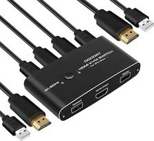 DGODRT 4K 60Hz KVM jungiklis, USB HDMI jungiklis, skirtas 2 kompiuteriams, 1 monitoriui ir 2 USB įrenginiams, įskaitant 2 HDMI ir 2 USB kabelius