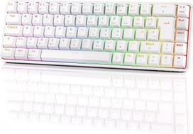 Dierya DK68 belaidė žaidimų klaviatūra vokiško išdėstymo QWERTZ, "Bluetooth/2.4GHz/USB-C", 68 klavišų RGB apšvietimo mechaninė klaviatūra, linijinis raudonas jungiklis, balta spalva
