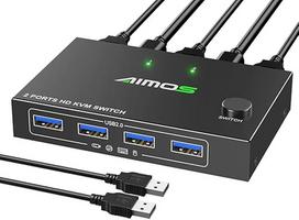 HDMI KVM jungiklis 1 monitorius 2 kompiuteriai 4K @ 60Hz, USB KVM jungikliai 2 staliniams arba nešiojamiesiems kompiuteriams, kurie dalijasi monitoriumi ir klaviatūra pelės spausdintuvu, "Plug and Play", pridedami 2 USB kabeliai